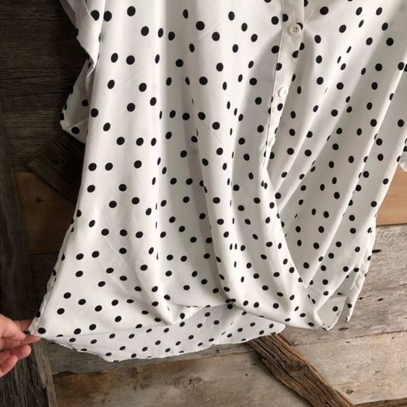 GEORGE Plus Size XXL White Crossover, Polka Dot Blouse - Picture 3 of 6